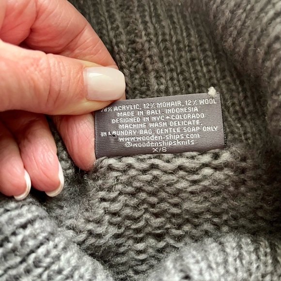 Wooden Ships SNOW cowl neck turtleneck chunky sweater XS Small - white and gray - Picture 3 of 10